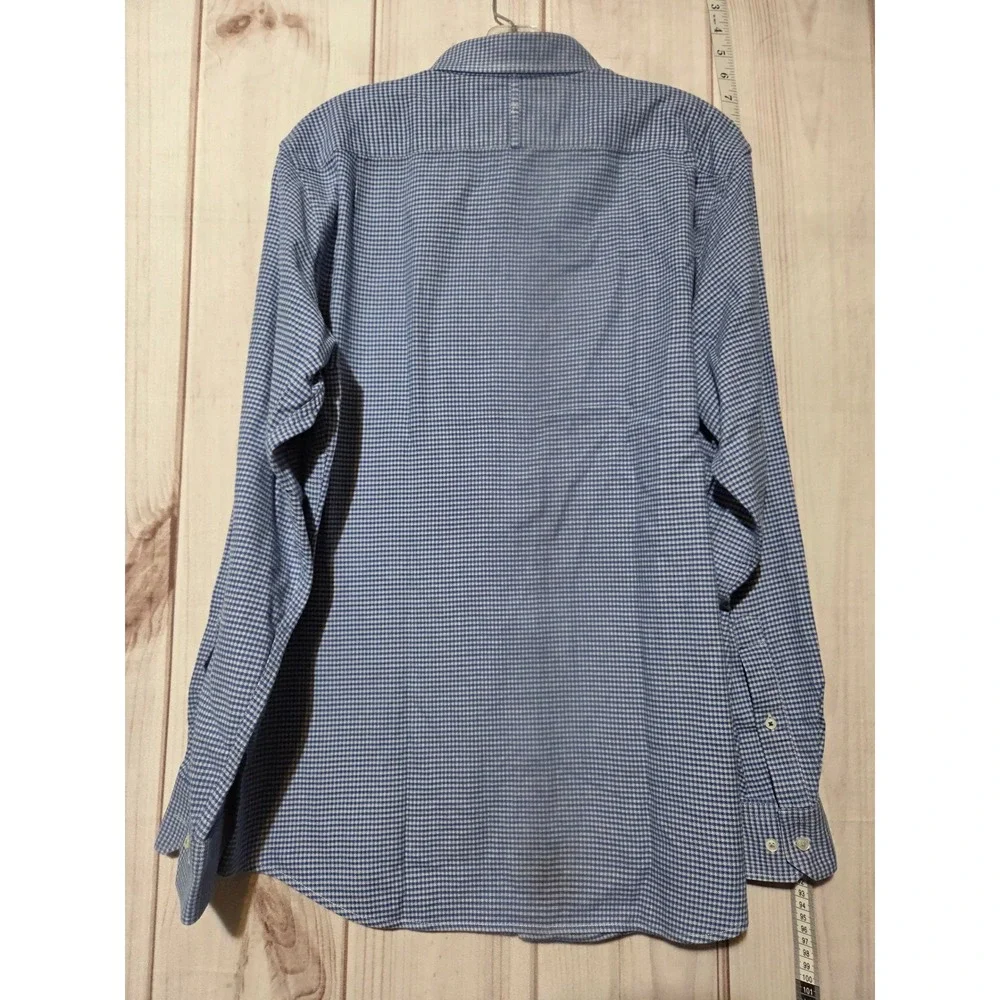 Banana Republic Luxe Flannel Slim‎ Fit Button Down Shirt Men's L Blue Gingham